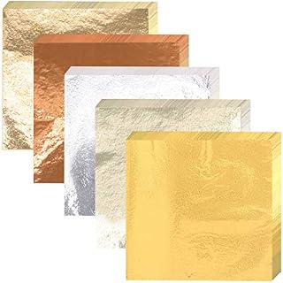 JINGYOU 250 Sheets 5 Colors Gold Leaf Sheets, Imitation Gold Foil Paper,Rose Gold Leaf,Gold Leaf for Decoration,3.4" by 3" Metallic Gold Foil,for Painting Arts, Gilding, Crafts Nails and DIY Decor