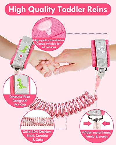 Lehoo Castle Baby Reins Anti Lost Wrist Link,Toddler Reins with Lock for Walking Child Safety Harness Walking Leash for Children Boys and Girls (Pink) - Image 2