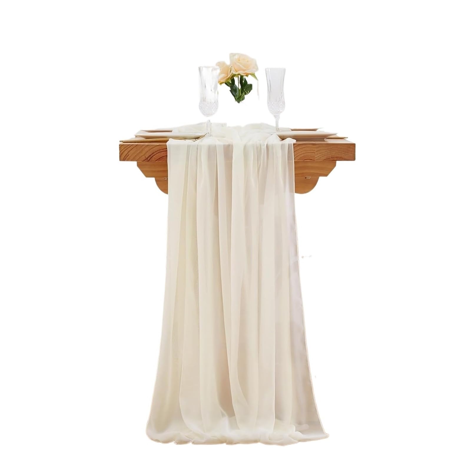 Chiffon Table Runner Chiffon Table Runner, Gauze Wedding Arch Chair Sashes ,for Party Festival Birthday Decor(Ivory,70x600cm)
