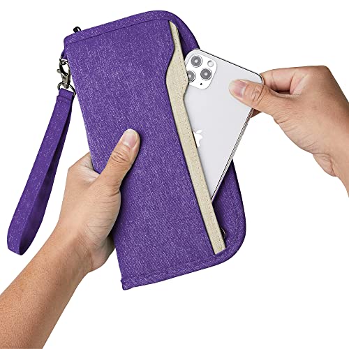 Image of ZOPPEN Passport Holder Family RFID Passport Wallet, Passport Holder Women /Men, Travel Wallet Documents Organizer Zipper Case with Removable Wristlet Strap, Travel Essentials for Flying, #09 Purple,
