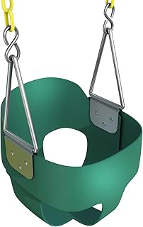 Jungle Gym Kingdom Baby Swing Outdoor - Heavy Duty Toddler Swing Set Accessories, High Back, Full Bucket Seat with Coated Chains for Outdoor Use - Fully Assembled - Green