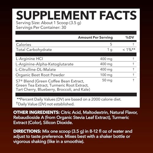 Image of L-Arginine Powder - Nitric Oxide Supplement for Men and Women with L-Citrulline and Beet Root - Pre and Post Workout Support for Endurance and Recovery - Tangerine Flavor, 1 Month Supply (30 Scoops)