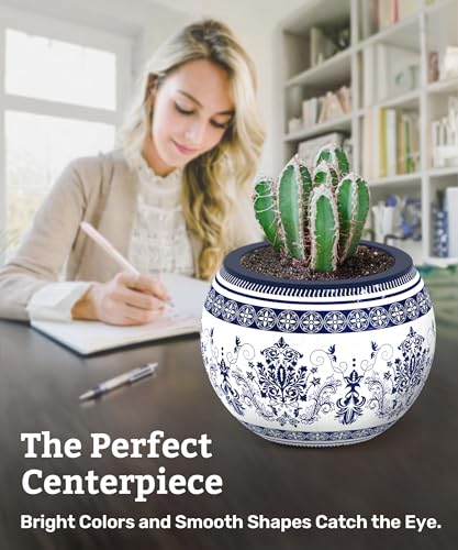 Image of PieceRelax 3D Puzzle Planter - Classic Ornamental Style - Small Round Plant Pots with Drainage, for Mom, Home Decor Flower Pots for Indoor Cactus, Succulents Pots [K1103]