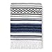 Americanflat 50x70 Authentic Mexican Throw Blanket - Falsa Blanket - Soft Cotton Throw Blankets for Indoor or Outdoor - Use for Yoga, Meditation, or Beach - Blue Stripes