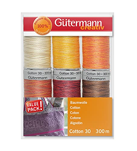 Set de hilo de algodón natural multicolor No.30 Gütermann 6 x 300 m miniatura 2
