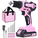 FASTPRO Pink Drill Set—20V Max Lithium-ion Cordless Drill Driver Set, 3/8 in. Drill Driver kit with One 2.0 Ah Batteries, Charger and Tool Bag