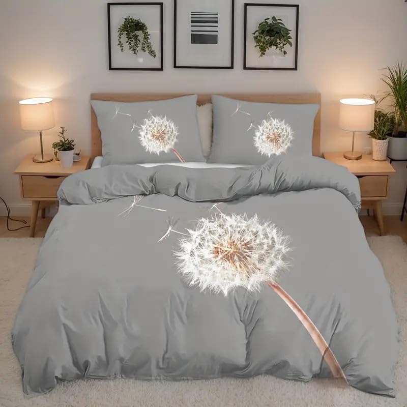 Housse de couette 140x200 pissenlit en microfibre douce avec 2 taies d'oreiller