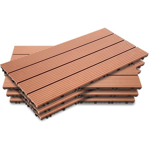 YOEVU - Baldosas de Exterior de Madera Composite WPC | Antideslizantes y Resistentes al Agua | Fácil Instalación | 1.08m² | Set de 6, Patio y Jardín, 30X60cm (Terracota)