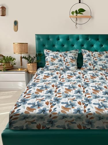 Image of ROSARAHOME 180 TC Microfiber Flat Queen Size Double Bed Bedsheet with 2 Pillow Cover| Bedsheet:240cmx225cm Pillow Covers:45cmx70cm,Floral Multicolor
