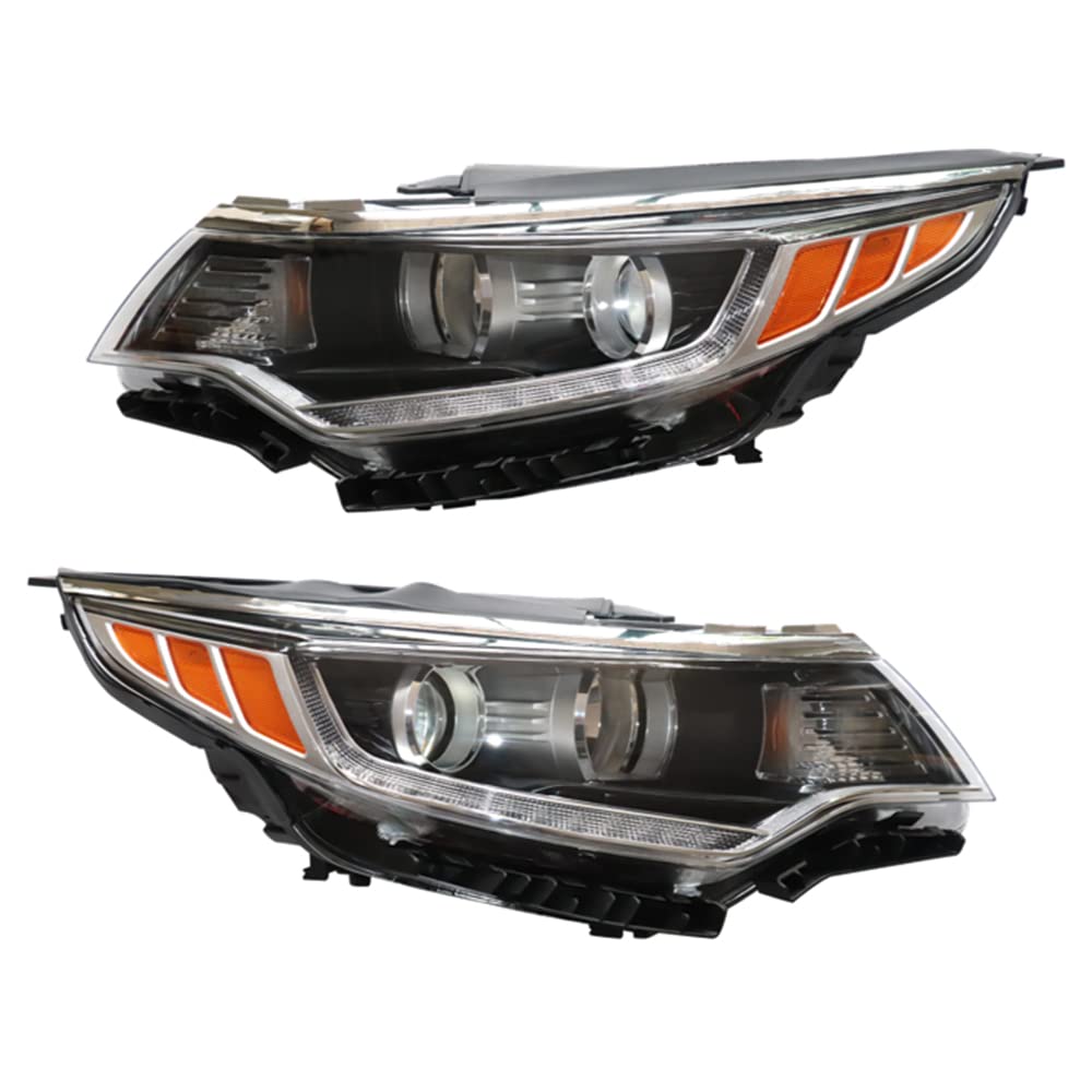 OUKANING - For 2016 2017 2018 Kia Optima Projector Headlights Headlamps Replacement with LED DRL Left and Right Side Black Housing Clear and Yellow Lens