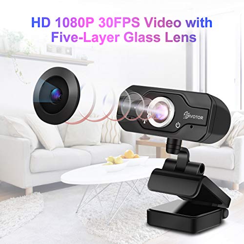 1080p HD Webcam, EIVOTOR USB Desktop Laptop Camera, Plug and Play Video Calling Mini Computer Camera, Built-in Mic, Flexible Rotatable Clip