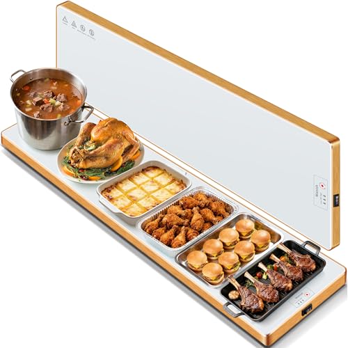 Image of Electric Warming Tray,Extralong 59 inchx12 inch,Tempered Glass Warming Mat for Food | Keep Food Warm,Food Warmers For Parties Buffet Daily Gatherings,Temperature Adjustable,With Thermostat,Full Surface Heating
