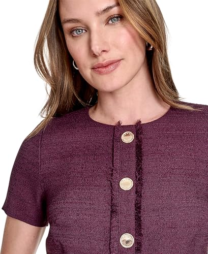 Image of Tommy Hilfiger Women's Soft Hand Boucle Short Sleeve Button Front A-line Dress