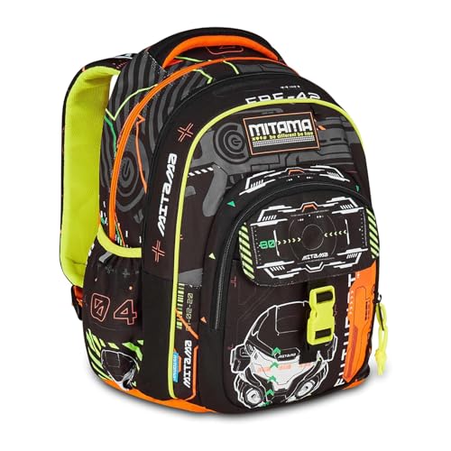 Mitama Zaino Scuola FLUO BATTLE, New Plus, Triplo Scomparto, Tasche Porta Borraccia, Spallacci Ergonomici, Scuola...
