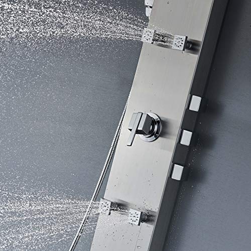 Vantory Shower Panel System Faucets Sets Complete Tower Column With Adjustable Massage Jets 304 Stainless Steel Brushed Nickel Multi-Function With Spout Rainfall 51" #TOP2