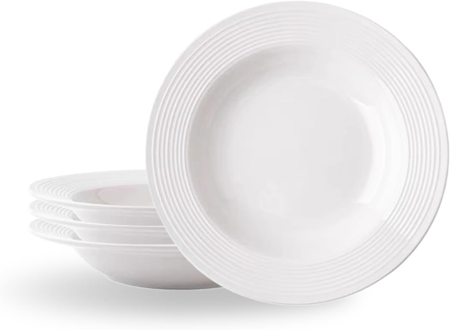 Pasta Bowls Plates, 8.5 Inch Ceramic Plates, Shallow White Plates, Dinner Plates for Kitchen & Restaurant Use - Microwave & Dishwasher Safe (4)