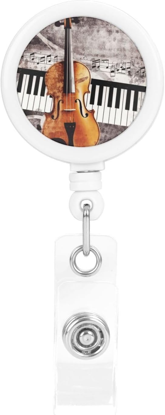 Piano Violin Music Notes Retractable Badge Reels Holder with Clip and Keychain Funny Cute Badge Clips Heavy Duty Id Card Badge Holder for Office Worker Doctor Nurse