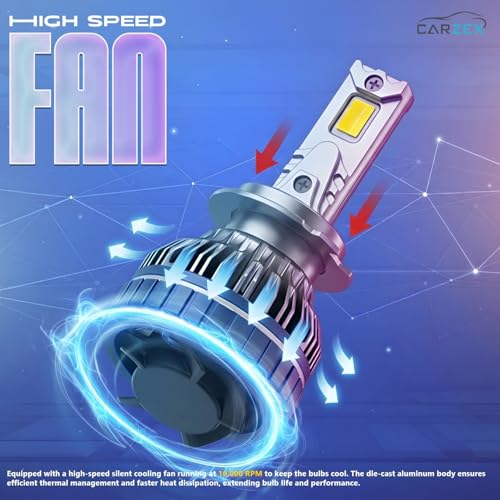 Image of Carzex Smart AI H7 LED Headlight Bulbs for Cars, 250W (125 Watts x 2), 18,000 Lumens Super Bright Conversion Kit for Cars, 6500K Cool White, AI App Controlled | Set of 2 | 1 Year Warranty