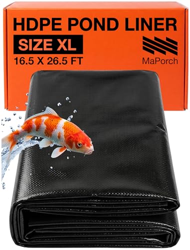MAPORCH Pond Liner for Outdoor Ponds - Heavy Duty Koi Fish Pool Liner - 16.5 x 26.5 ft HDPE 20 Mil - UV Resistant Waterproof Underlayment