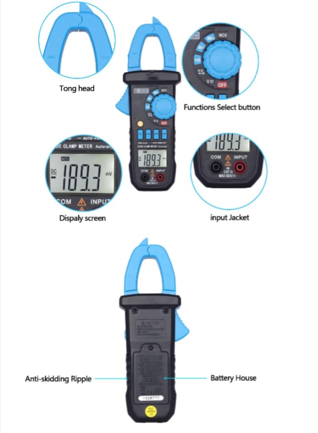 Digital Multimeter 400A ClampMeter ACM03PLUS Capacitance Frequency Tester Induction Voltage Alarm, blue black