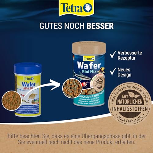Tetra Wafer Mini Mix - Fischfutter für kleine Bodenfische (z. B. Welse) und Krustentiere, für gesundes Wachstum und Vitalität, 100 ml Dose