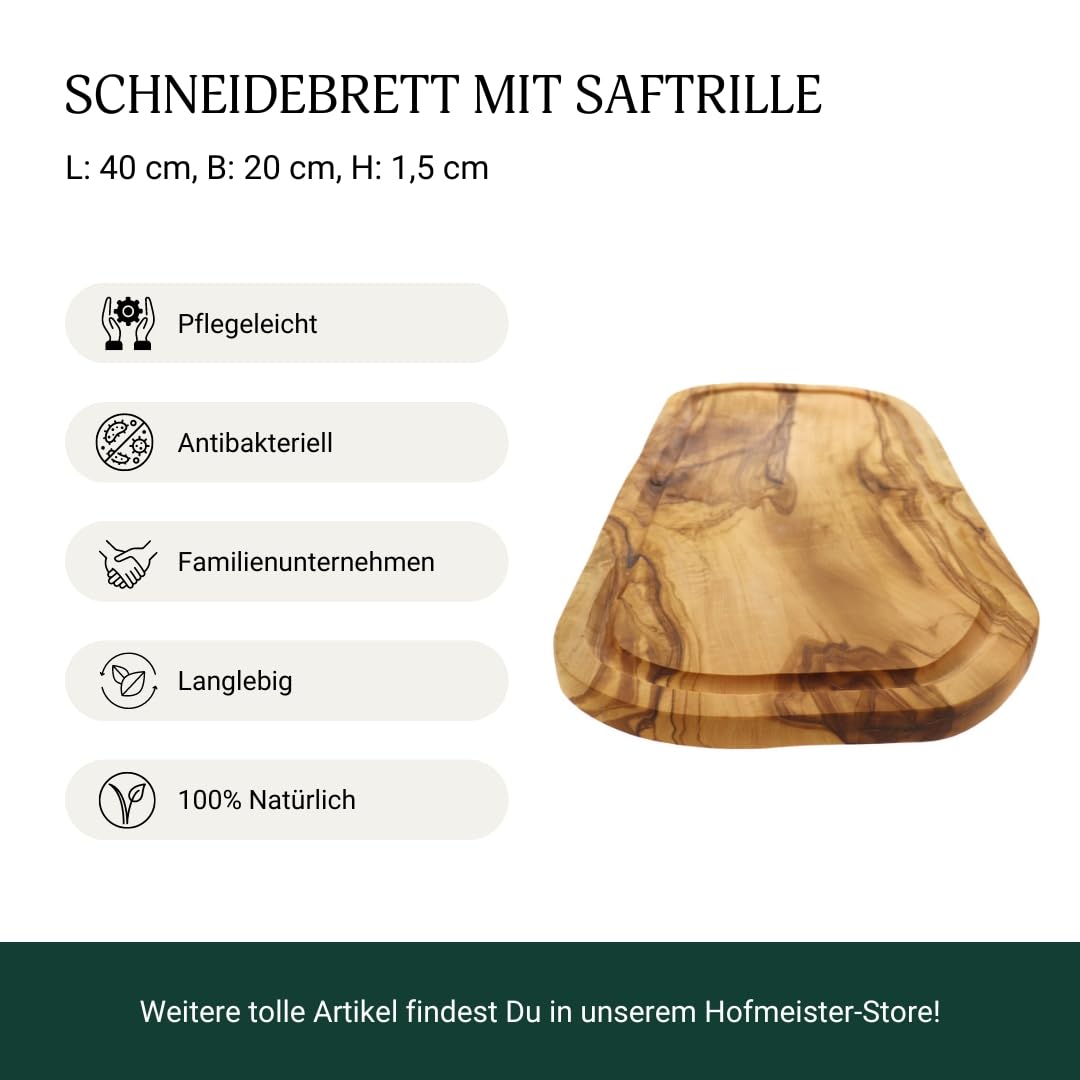 HOFMEISTER® Schneidebrett mit Saftrille, aus Olivenholz, 40 cm
