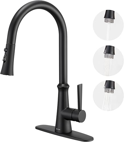 Aktines - Grifo de cocina de acero inoxidable con rociador extraíble, grifo de fregadero de cuello de cisne de arco alto con cepillo de limpieza,