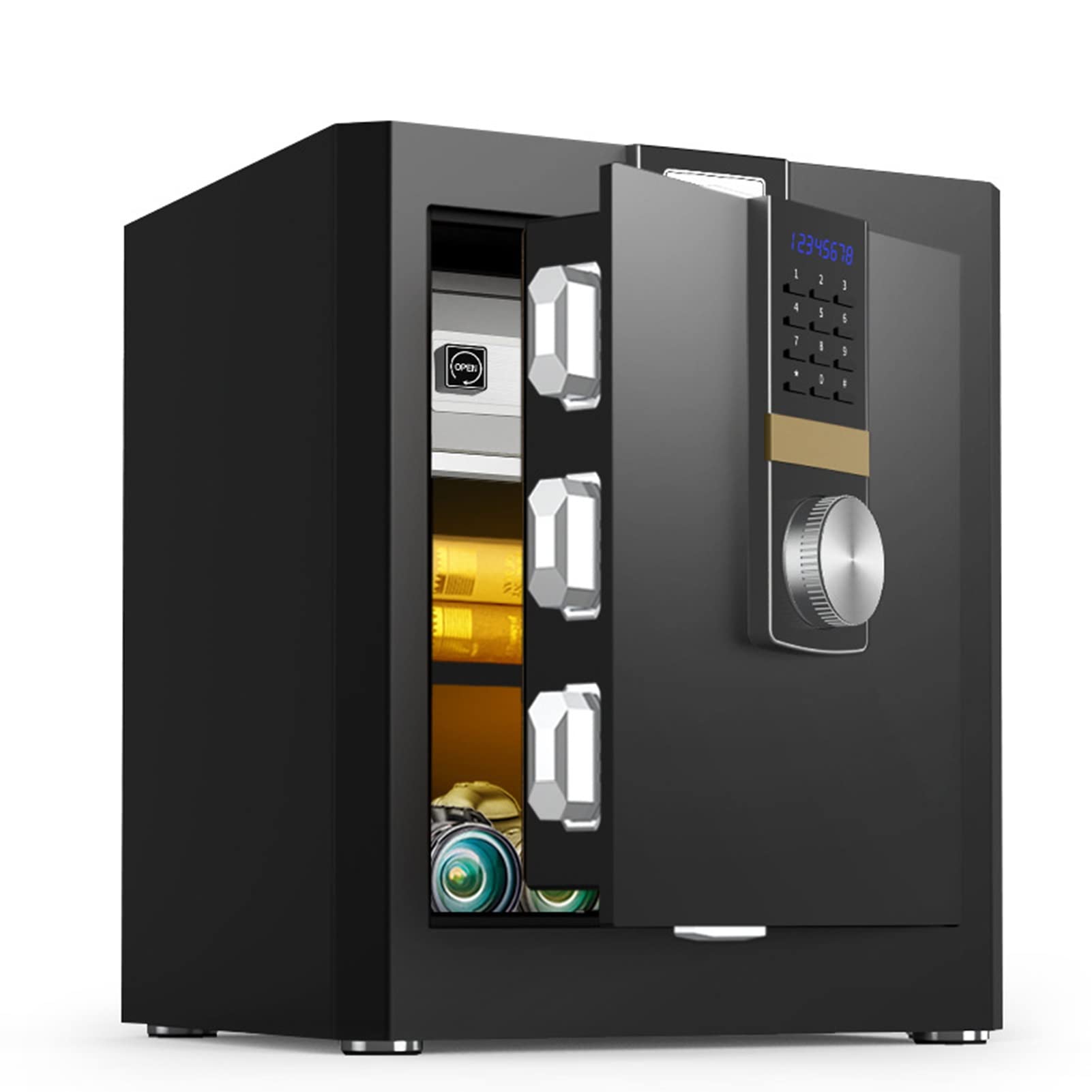 Cassetta di sicurezza,Cassetta di sicurezza domestica,Cassaforte domestica con doppio allarme di avviso e luce LED, con tastiera digitale touch screen e doppio ripiano rimovibile,Cassetta di sicurez