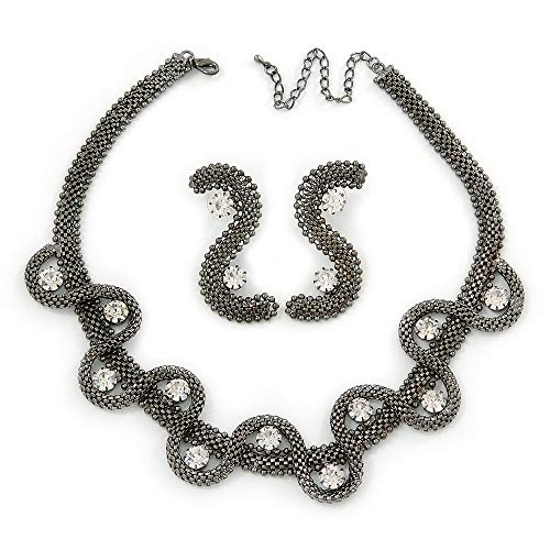 Collar de malla de cristal para cenas de gala y pendientes a juego de 40cm