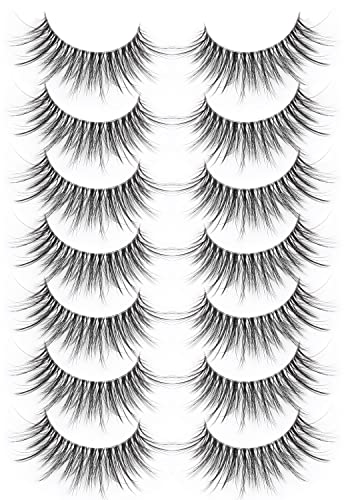 False Eyelashes Natural Look Wispy Faux Mink Lashes Fluffy with Clear Band Wispy Strip Natural Lashes Pack by Kiromiro