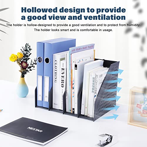 Image of FRETONBA Foldable Magazine Folder Holder for A4 Size with 4 Compartments, Desk Organizer for Office Organization Storage for School and Office, Dark Grey