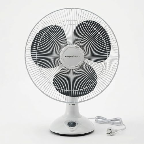 amazon basics 16-Inch Table Fan | Tilting Head | 1400 RPM | Silent Operation | 400mm Sweep Length (Grey)