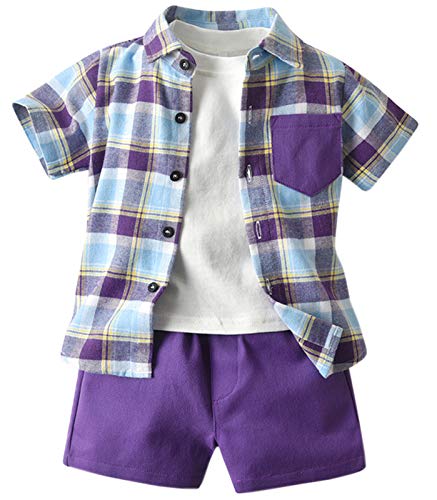 SANGTREE 3 Piece Boy Outfits Short Sleeve Shirt and Shorts Set Beach Vacation Summer Clothes, 3 Months - 9 Years