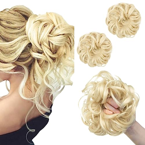 SARLA 2PCS Messy Bun Hair Pieces for Womens Synthetic Scrunchies Buns Extension Hairpieces Updo Pony Tail Beach Blonde