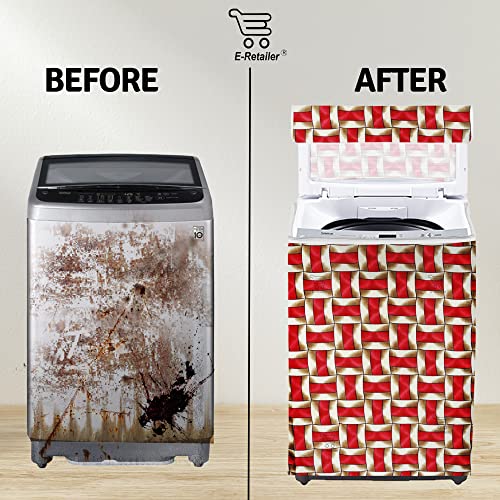 Image of Washing Machine Cover for Top Load 5kg to 7.5kg | Light Weight Dustproof Polyester Cover with Zip Enclosure | Pattern Fully Automatic Washer Protector Indoor Outdoor Use- Size 23x23x35 inch