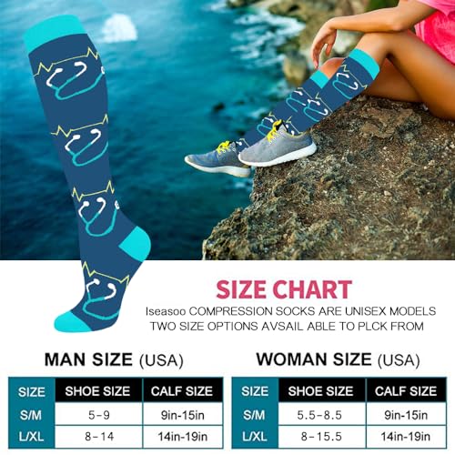 Image of 7 Pack Copper Knee High Compression Socks For Men & Women - Best For Running,Athletic,Medical,Pregnancy and Travel -15-20mmHg