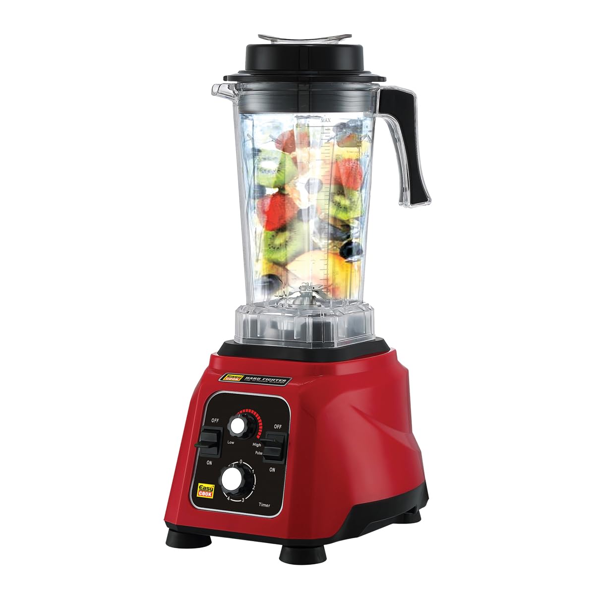 EASY COOK MH15 Hardfighter 1500 Watt Mixer Juicer Grinder | Heavy Duty Commercial Blender | Hi-Speed Blender for Cafe and Restaurants | 4x Performance (Red)