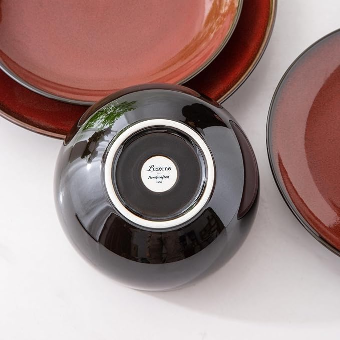 Image of LeRatio Ceramic Dinnerware Sets for 6,Stoneware Plates and Bowls Sets,Handmade Reactive Glaze Dishes Set,Chip Resistant and Scratch Resistant | Oven&Dishwasher & Microwave Safe,Service for 6-Red