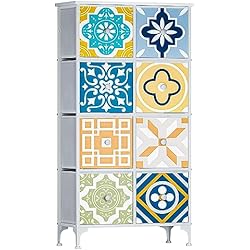 Cajonera Armario Barata Cajonera para Armario, Cómoda de Tela, Unidad de Almacenamiento con 8 cajones Extraíbles con Parte Superior de Madera para Dormitorio (68x30x132cm)