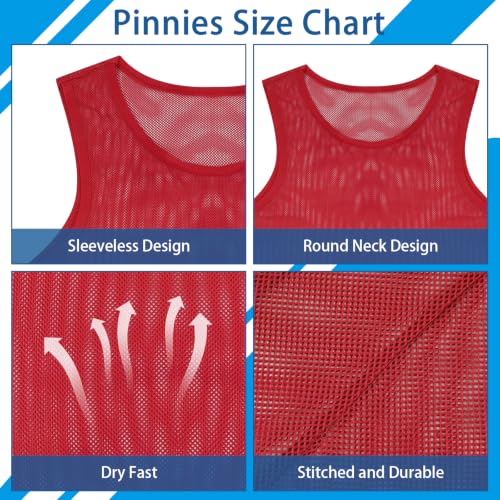 Image of Pinnies, Soccer Pennies for Youth & Adults, Scrimmage Vests 6 /12 /24 Pcs | Lightweight Mesh Practice Jerseys, Soccer Team Bibs for Sports, Blue, Red, Yellow, Orange