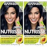 Garnier Nutrisse Nourishing Permanent Hair Color Cream, 12 Natural Blue Black (2 Count) Black Hair...