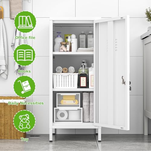 Image of PAOFIN 35 inch Metal Storage Locker, Lockable Employees Metal Locker with Door and Adjustable Shelves, Steel Locker for Home, School, Office, Gym (White)