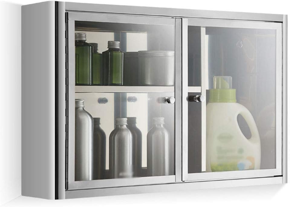 Hermsi Wall-Mounted Stainless Steel Medicine Cabinet, Bathroom Storage Cupboard with Three Compartments, Frosted Glass Door/Transparent Glass Door
