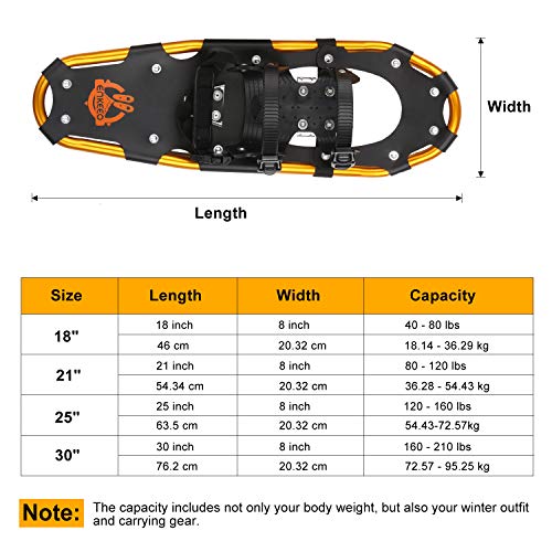 ENKEEO All Terrain Snowshoes Lightweight Aluminum Alloy with Carry Bag and Adjustable Ratchet Bindings, 80 lbs. Capacity, 18\" - Thumbnail 3