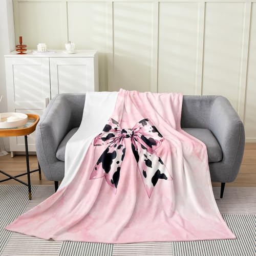 Castle Fairy Bowknot Flannel Blanket for Kids,Pink Cow Fur Print Fleece Throw Blanket for Bedroom Sofa Dorm Decor,Bow Tie Princess Dreamy Bed Blanket,Baby (30 x 40 Inches)