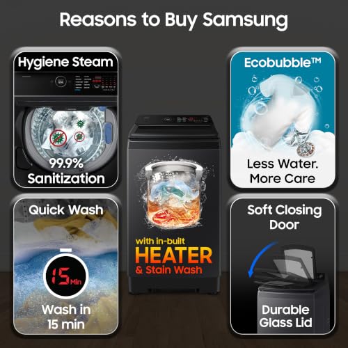 Samsung, 10kg, 5 Star, Eco Bubble, Hygiene Steam, Quick Wash, Magic Dispenser, Smart Check, Soft Closing Door, Digital Inverter, Fully-Automatic Top Load Washing Machine, WA40F10H2BTL, Black Caviar - Image 4