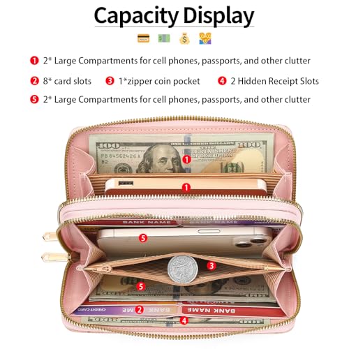 Image of RNIEGA Wallets for Women RFID Blocking Leather Women's Wallet Large Capacity Double Zip Wristlet Clutch | Credit Card Holder Ladies Phone Purse