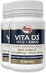 Kit 2X: Vitamina D3 + C + Zinco 1g Vitafor 30 Cápsulas