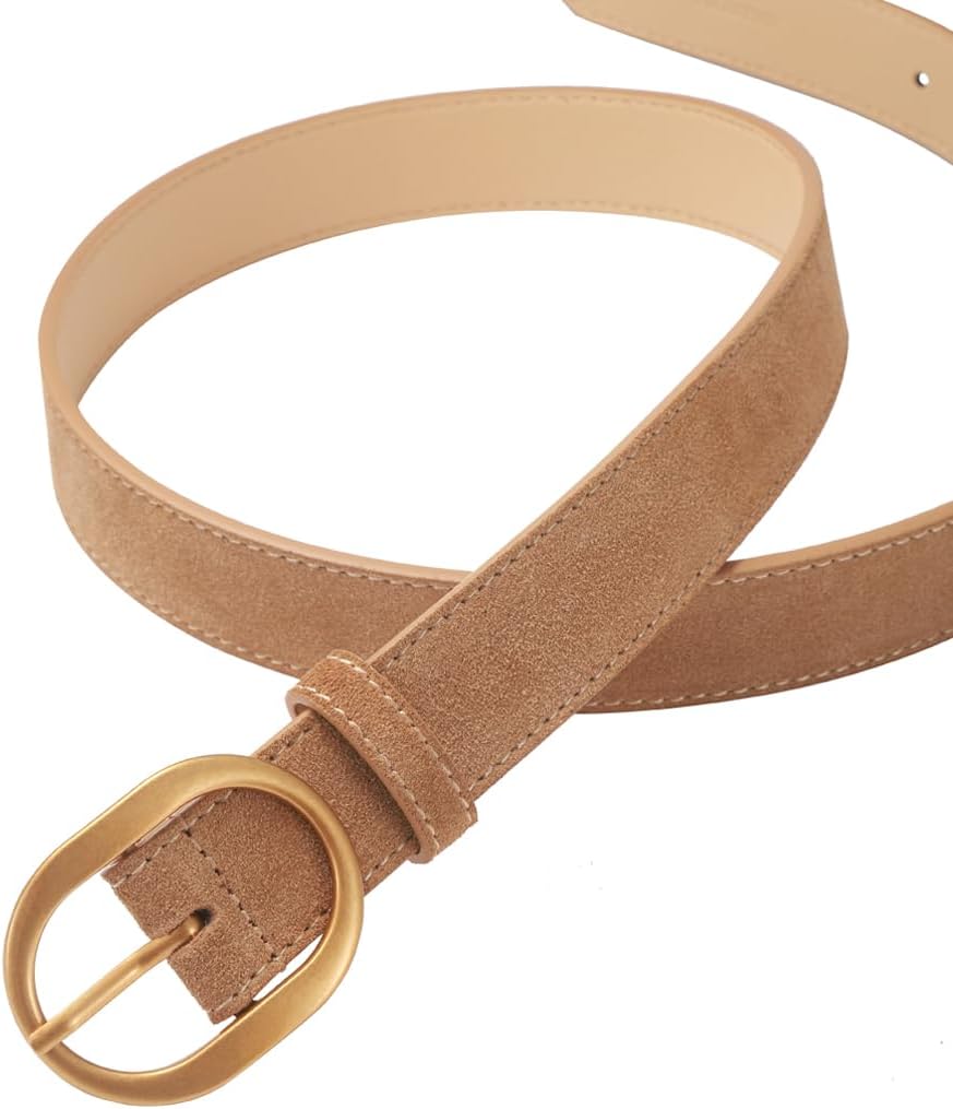 Women's Suede Belt Casual Genuine Leather Jeans Belts Gold Buckle Elegant Waist Dress Belts - Image 2
