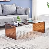 SMARTIK Glass Coffee Table, Modern Brown Coffee Tables for Living Room, Small Rectangle Tempered Glass Waterfall Sofa End Table, 39.4' x 19.7' x 13.78“ (Brown 39.4“)